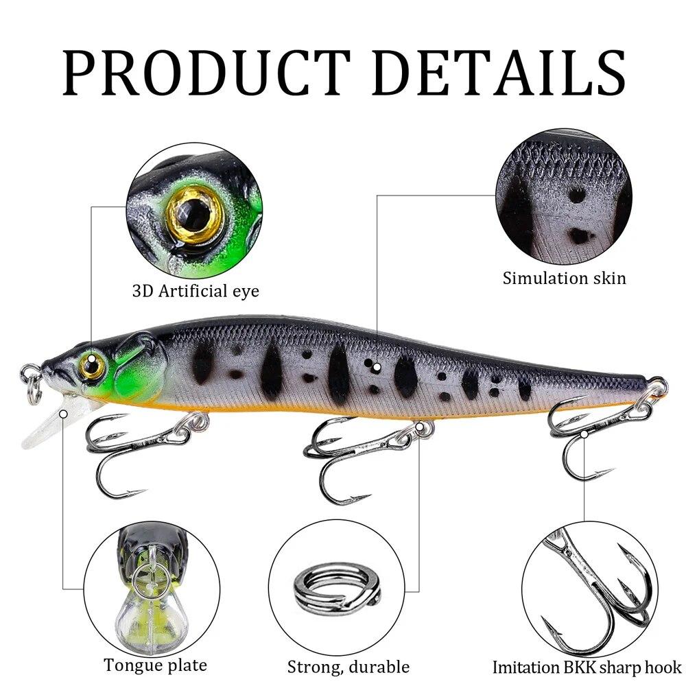 1 шт., рыболовная приманка, 115 мм, воблеры Minnow Crankbait, 3D глаза, искусственная приманка для окуня, приманка для щуки и карпа, наживка для плавания, рыбалка Pesca, окунь, аксессуары для плавания