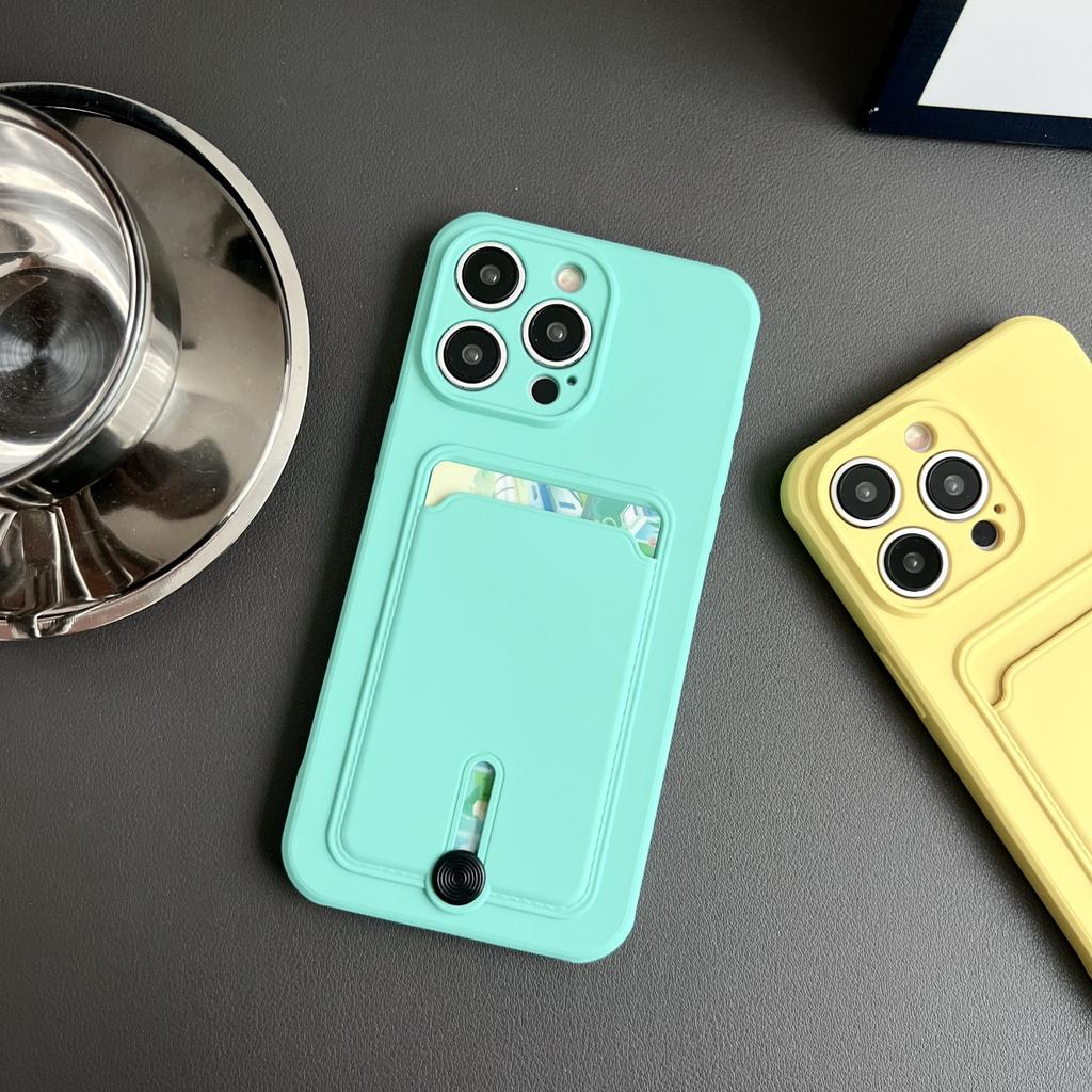 Push Card Bag Slot Holder Wallet Phone Case For iPhone 16 15 14 11 12 13 Pro Max Plus Shockproof Soft Matte Silicone Back Cover