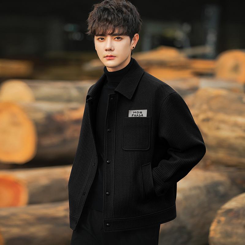 Шерстяная куртка мужская осенне-зимняя повседневная с лацканами, в стиле милитари, красивая короткая универсальная куртка-топ