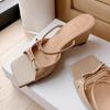 Square Head French Elegance Summer New Temperament 2025 Open Toe with High Heels Sandals Bow Wedge Heel Slippers Women's Word