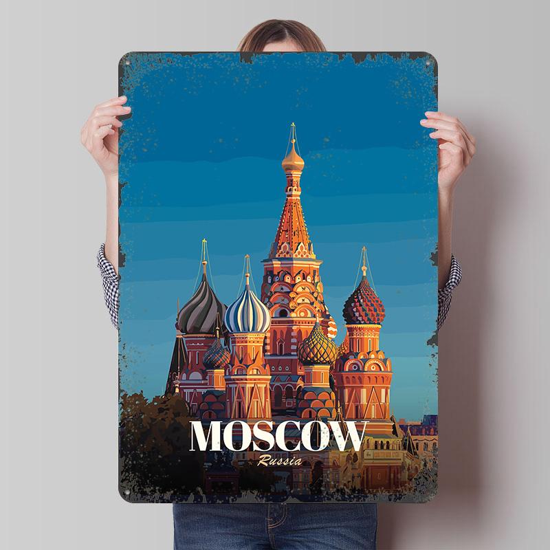 Moscow Russia Travel Tinplate Poster Customized Wall Art Vintage Retro Metal Signs for Home Decor Living Room Decoration At Home