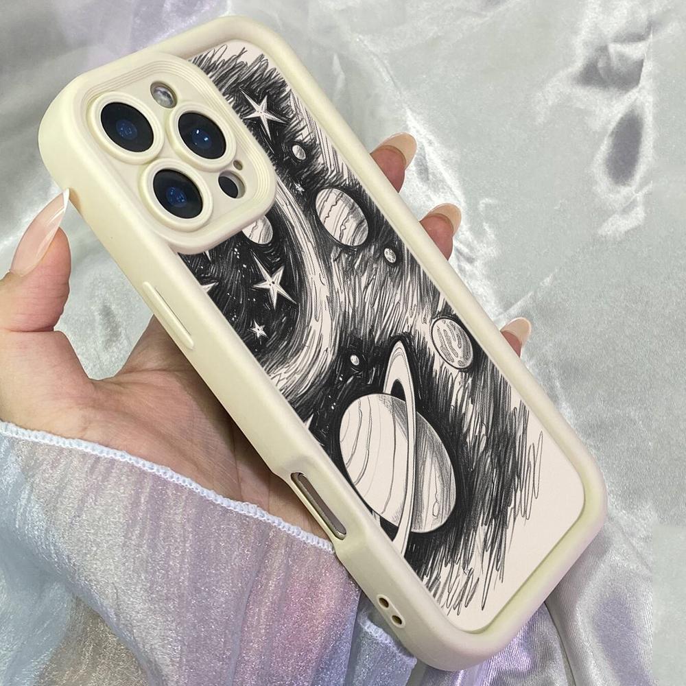 JT572 Бело-черный чехол с изображением космоса для iPhone 17 16 15 14 13 12 Pro Max, Samsung S26 S25 Ultra A17 A07 A56 A16 A15, Xiaomi 15T, Redmi 15c 14C.