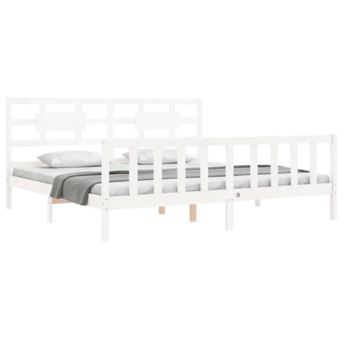 VidaXL Bed Frame with Headboard White 200x200 Cm Solid Wood 3192577