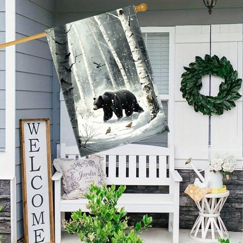 Charming Winter Forest Black Bear & Bird Double-Sided Garden Flag - Durable Polyester, Perfect for Outdoor and Lawn Decor, for Winter