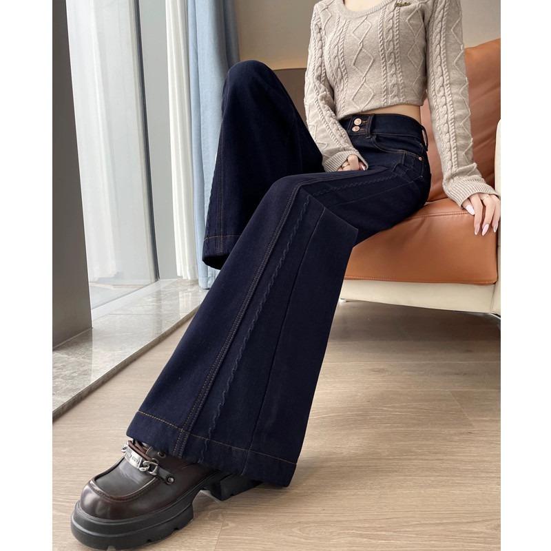 Non-stick leg flared jeans women's velvet autumn and winter, new loose-fitting slim-fitting and slightly mop pants