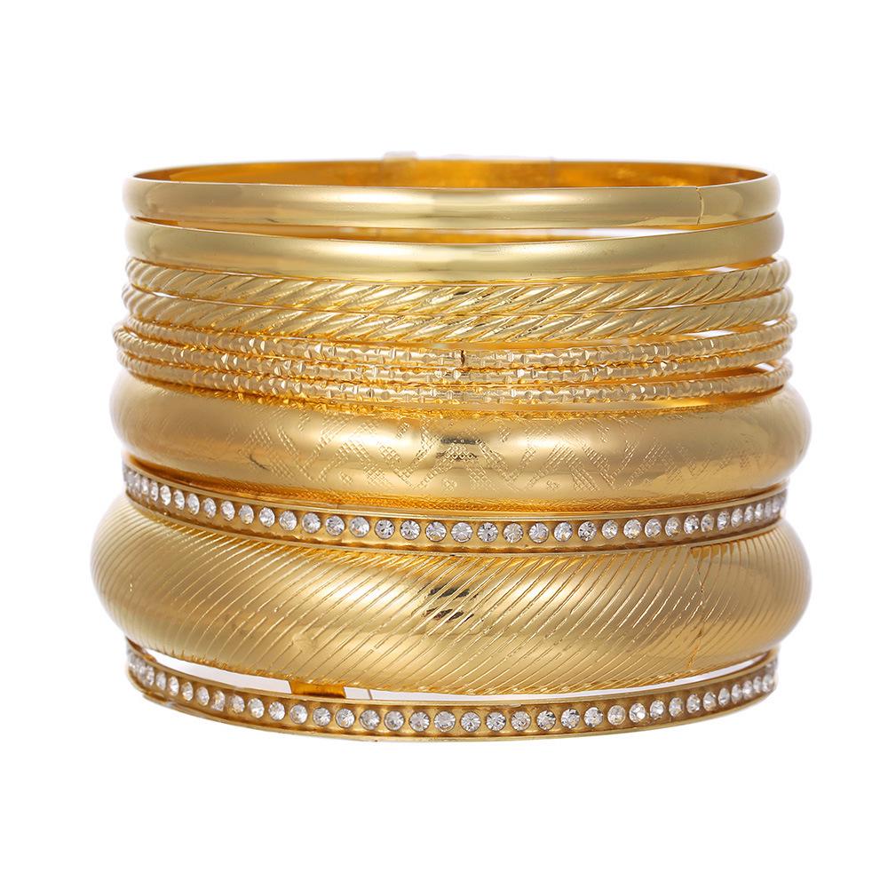 Винтажный хип-хоп индийский сферический браслет-манжета набор из 9 штабелируемых браслетов