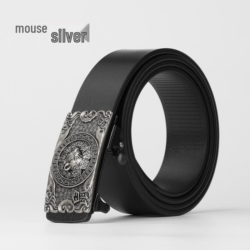 Chinese Zodiac Retro Men's Automatic Cowhide Leather Belt