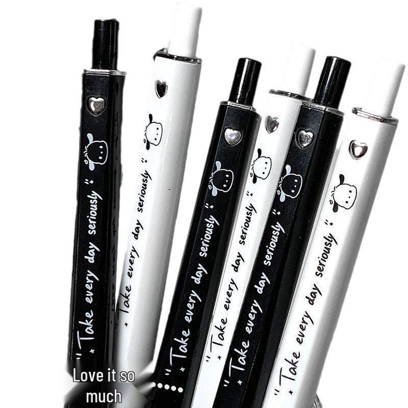 Pochacco Love Heart Black & White Gel Pen – Minimalist Style for Students and Exams