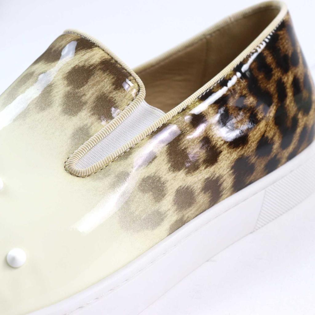 Excellent Christian Louboutin Slip-on Ivory Brown Patent leather mens 42 Used