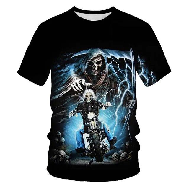 Classic Gothic Skull Horror Death 3D Print Men's T-shirt Summer Casual O-neck Short Sleeve Tops Harajuku Hip-Hop Streetwear Tees