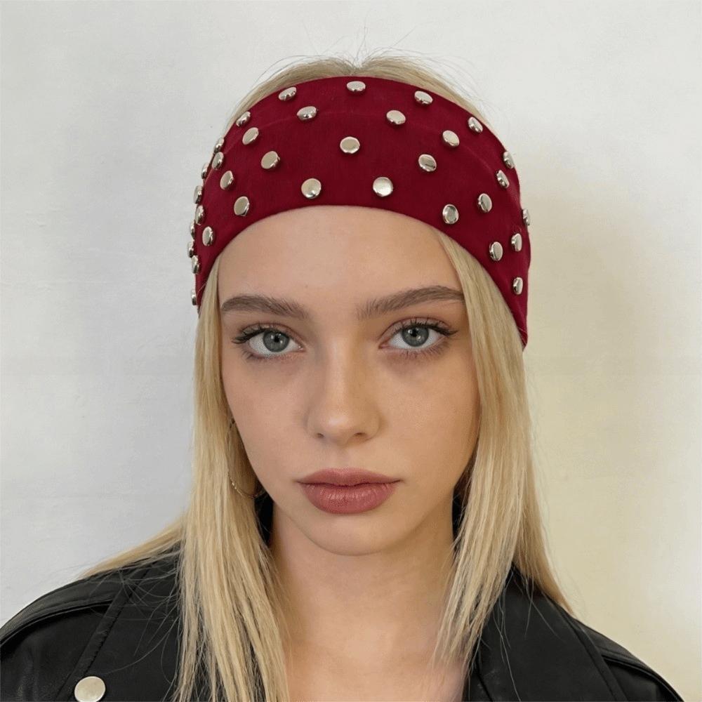 Solid Color Punk Headwrap Korean Style Elastic Hair Band Fashion Rivet Headbands Headwear
