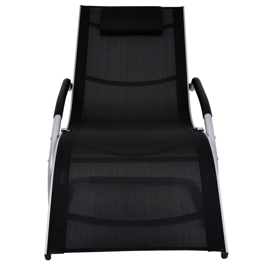 Sun Lounger with Cushion Aluminum and Textilene Black