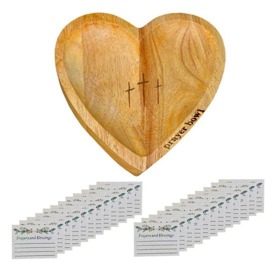 Деревянная молитвенная чаша в форме сердца Yousheng, ручная работа, чаша в форме сердца с карточками, религиозная молитвенная чаша из теста, подарки на Пасху, Рождество, День благодарения