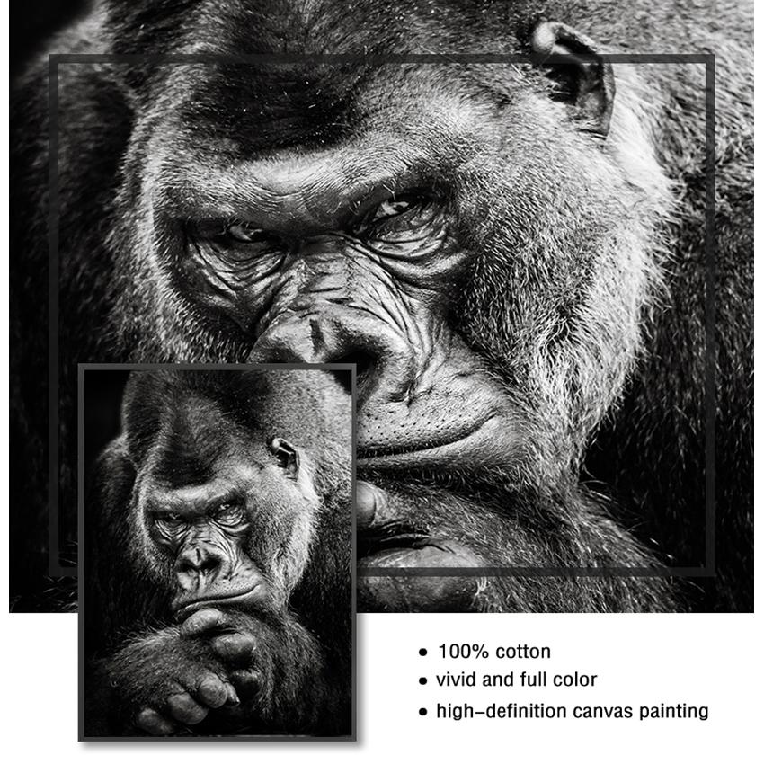 Скандинавская настенная картина для украшения гостиной, постер с изображением обезьяны, черно-белый холст с принтом, абстрактное произведение искусства, художественная живопись