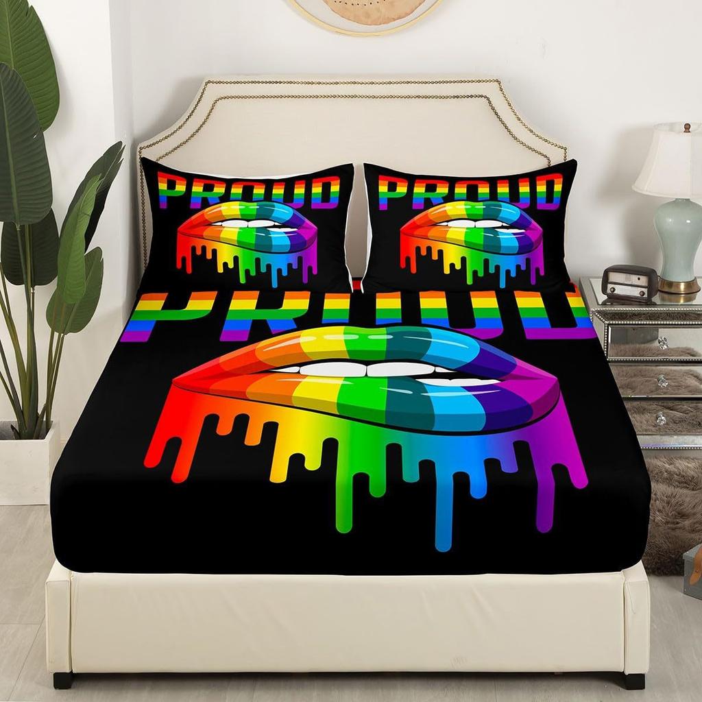 Мультяшный узор из костей Шапка на кровать из трех частей Цифровая печать Постельное белье Шапка на кровать Набор из трех частей Дети и взрослые