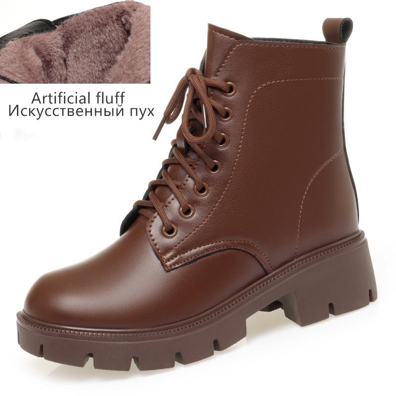 Модные женские зимние ботинки из натуральной кожи 2025 Новые Теплые женские сноубутсы из натуральной шерсти Большой размер Британский стиль Женские ботинки
