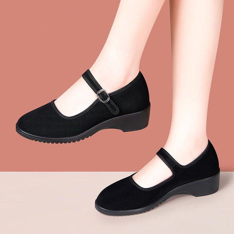 Туфли на танкетке из ткани женские одинарные туфли весенние рабочие туфли черного цвета женские танцевальные туфли нескользящие туфли на плоской подошве туфли для мам с мягкой подошвой