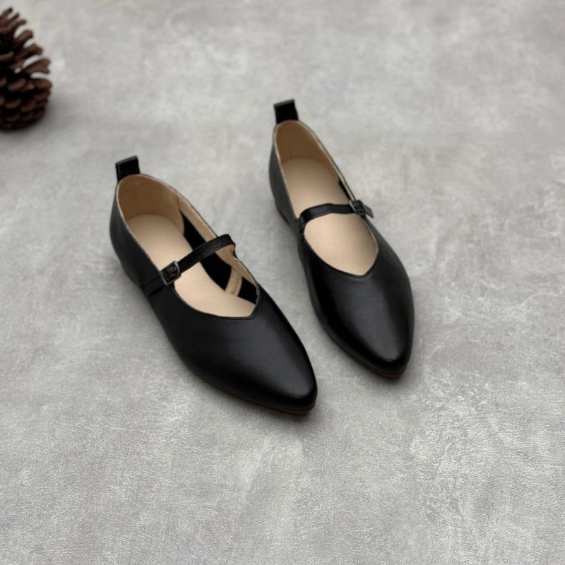 Johnature Женские туфли на плоской подошве из натуральной кожи с острым носком, простые универсальные туфли с ремешком и пряжкой, на мягкой подошве