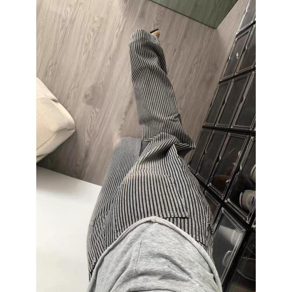 Y2k Vintage Striped Jeans Women Punk Hip Hop Grunge Baggy Denim Trousers High Waist Streetwear Straight Wide Leg Jeans