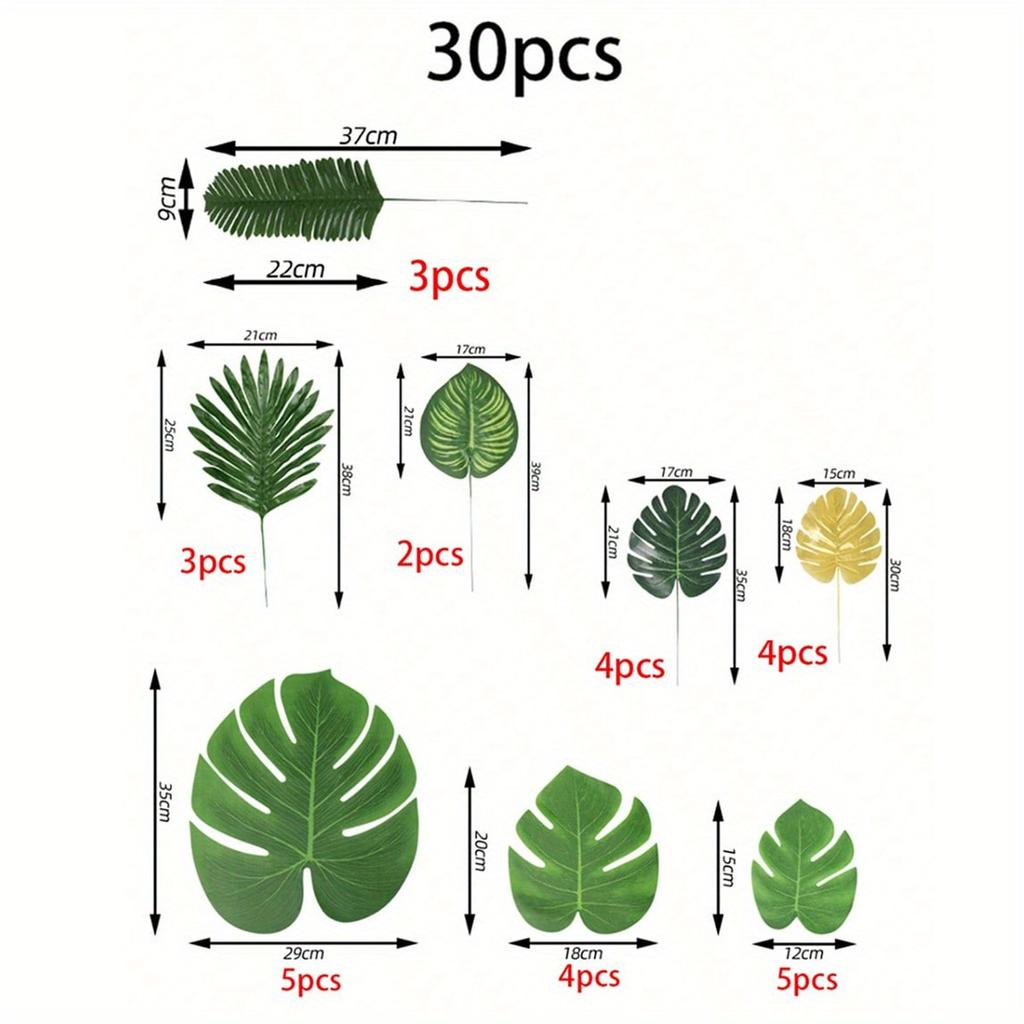Искусственные пальмовые листья 5-8 видов, большие и маленькие, зеленые, искусственные пальмовые листья со стеблями для сафари, джунглей, гавайских луау, декора стола для вечеринки, свадьбы, дня рождения
