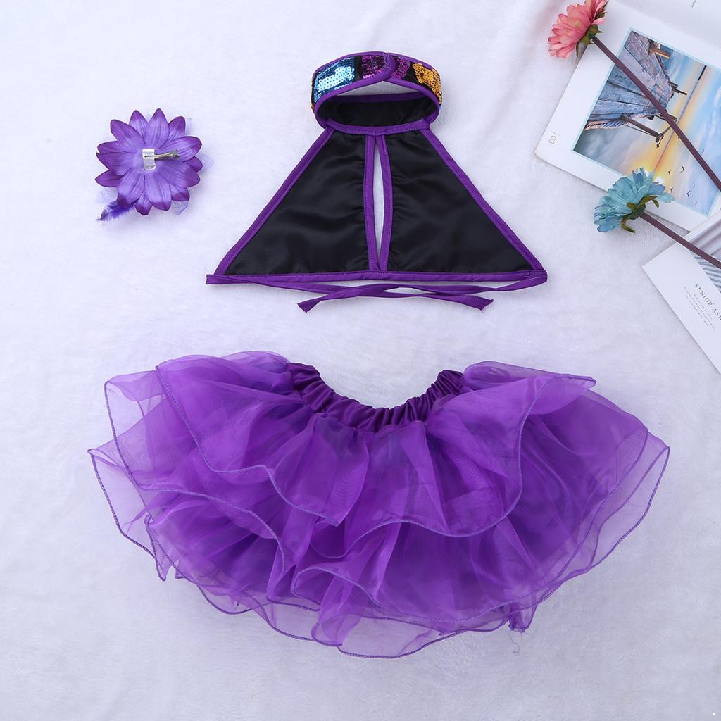 Kids Girls Sequins Ballet Tutu Dress Set Halter Ballroom Lyrical Jazz Dance Costumes Stage Performance Dancing Skirt Outfit