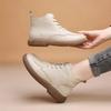 Vintage Genuine Leather Headlayer Cow Leather Fleece-Lined Flat Bottom Short Boots For Adults Retro Style Winter Season