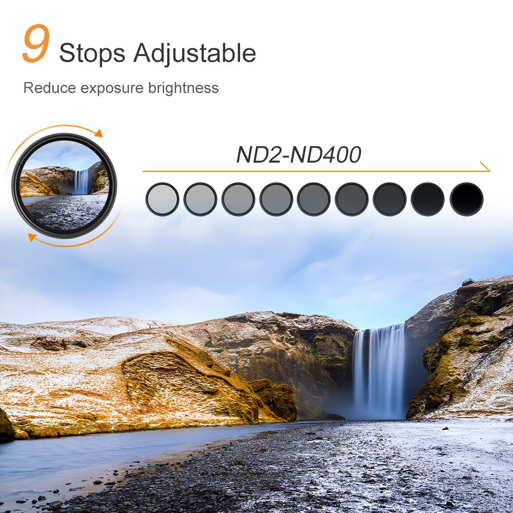 K&F CONCEPT 82mm Ultrathin Variable ND Filter ND2 To ND400 Adjustable Neutral Density Filter