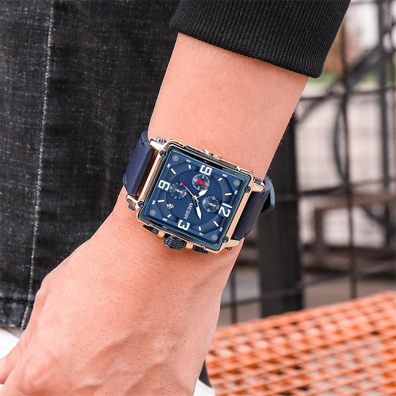 Fashion Square Quartz Watches Men Sports Military Wristwatch Calendar Waterproof Chronograph Male Montre Homme