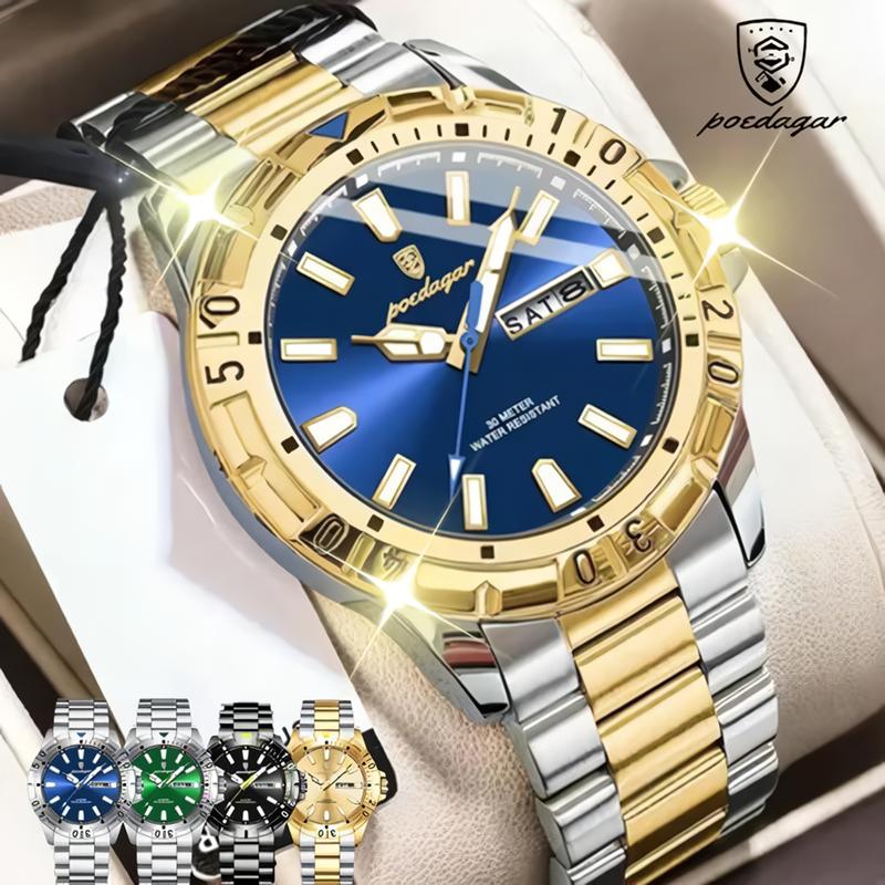 POEDAGAR Кварцевые мужские часы водонепроницаемые светящиеся дата недели мужские часы военные мужские часы из нержавеющей стали спортивные мужские часы