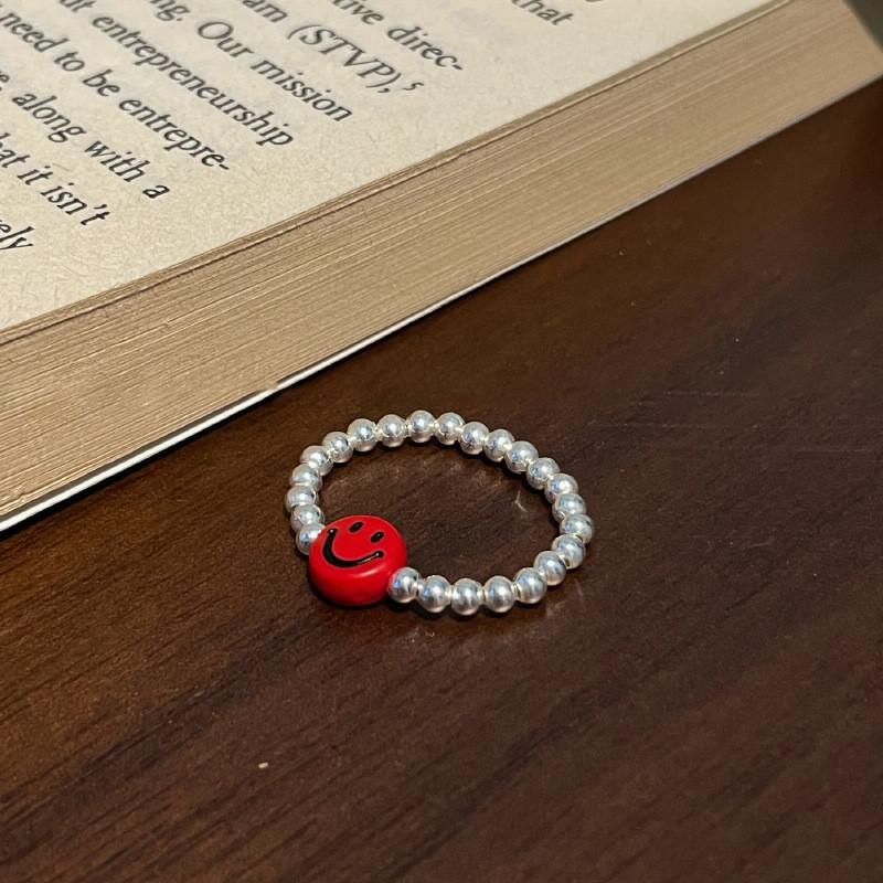 Модное корейское кольцо с цветными смайликами и серебряными бусинами для женщин, модная бижутерия