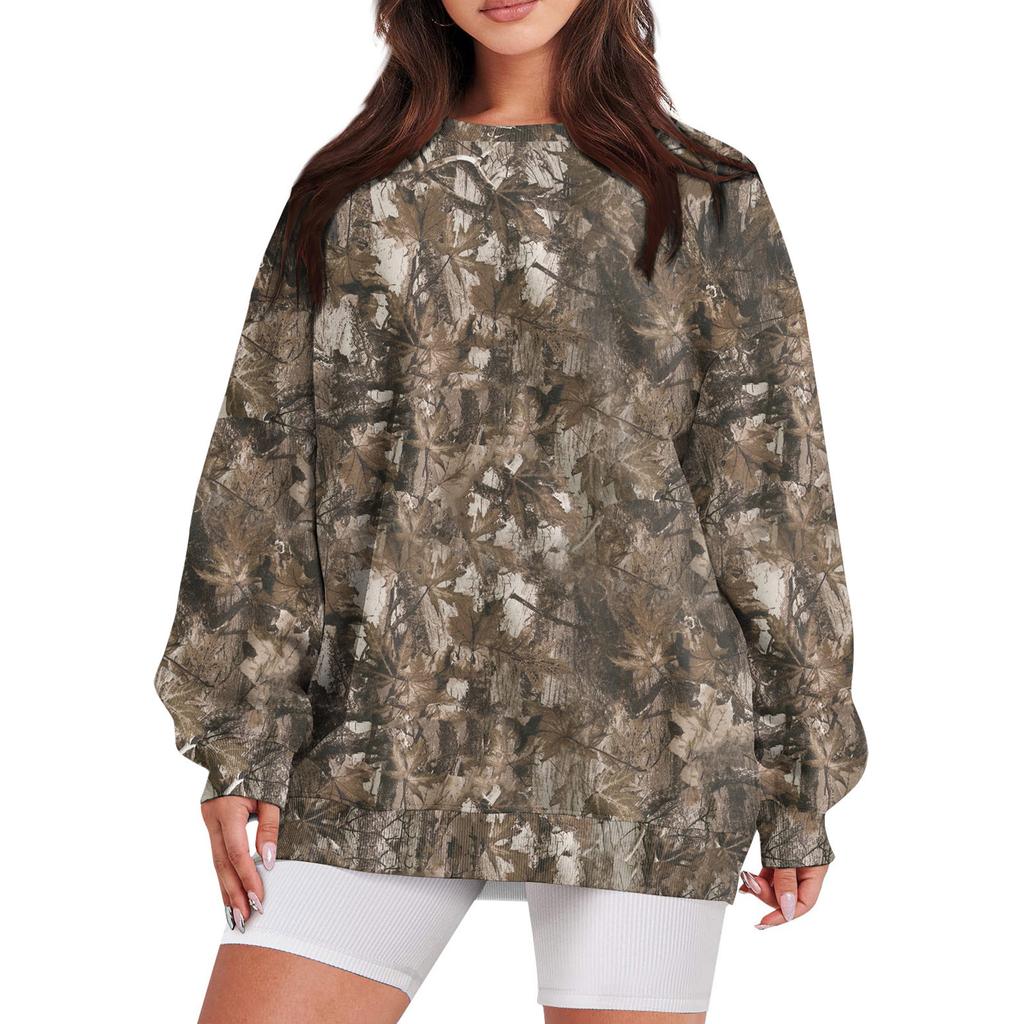 Женская повседневная модная винтажная толстовка с длинным рукавом и круглым вырезом с принтом, многослойный пуловер, топ