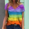 Printed Women's V-neck Short Sleeved Summer 3D Striped Top Women's T-shirt