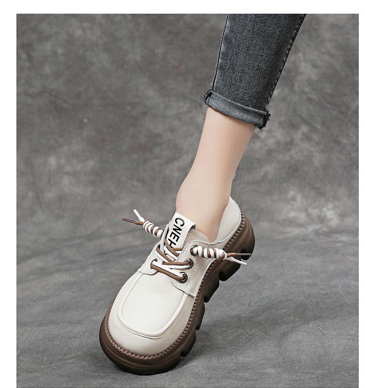Женские лоферы из натуральной мягкой кожи, британский стиль 2025 - Весна/Осень, Толстая подошва, На шнуровке, Универсальная, Удобная обувь