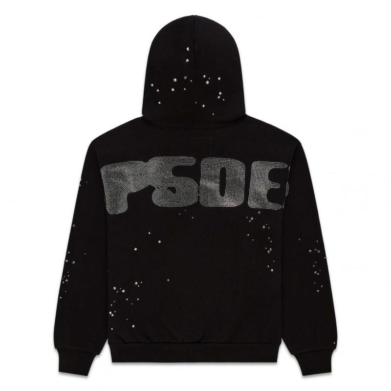 Sp5der Hoodie Oversized Thick Fleece Sweatshirt With Foil Print Spiderweb Design Men Winter Casual Wear