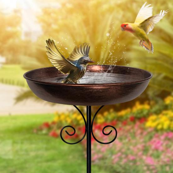 Retro Bird Bath for Outside Metal 5-Prong Stake Base with Bowl Decorative Birdbath Detachable Bird Feeder for Backyard Patio Decor