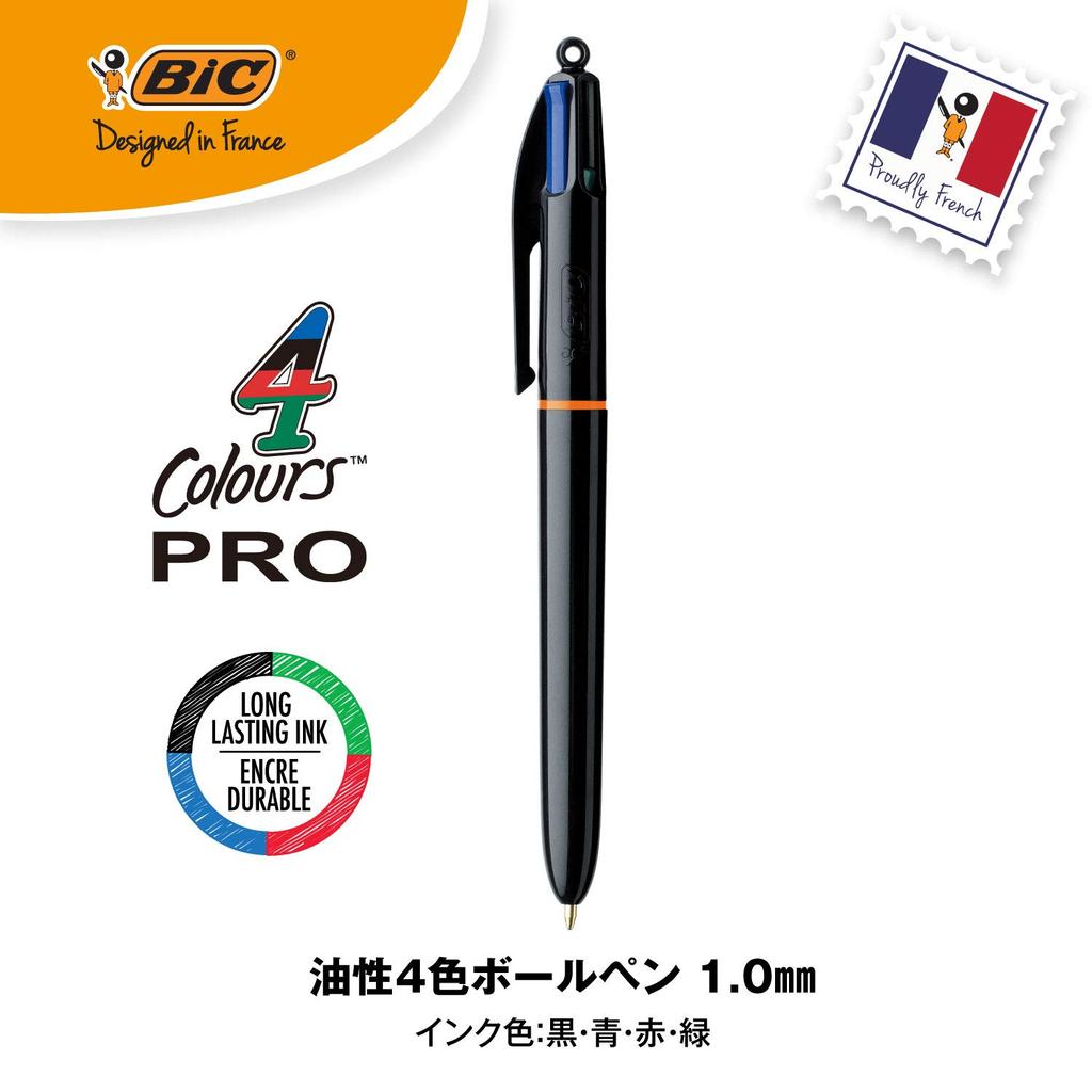 Bic Ballpoint Multicolor Black 12 4CPRO10BLK 4-Color Pen, PRO, 1.0mm, Barrel, Pens,