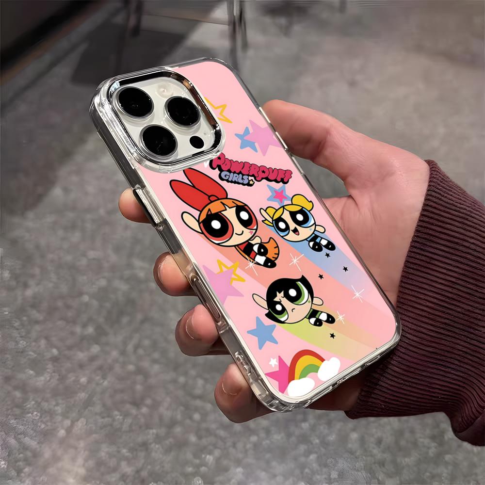 Чехол для телефона P-Powerpuff Girls Милый для iPhone 17 Air 16 E 15 14 13 12 11 Plus Pro Max Гальванизированный Прозрачный Мягкий Корпус