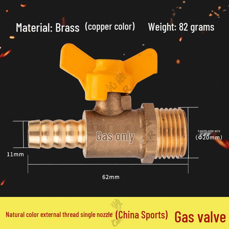 Thickened All-Copper 4-Point Natural Gas Ball Valve with Internal/External Thread and Single Nozzle Tee Switch
