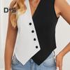Женский жилет на пуговицах без рукавов, черно-белый костюм с цветными блоками, жилет-перекресток с v-образным вырезом, повседневный короткий топ для повседневной носки, свиданий на улице