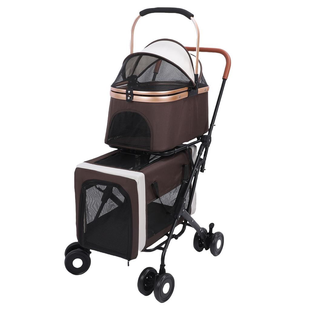 Double Pet Stroller Lightweight Detachable Foldable 4 Wheels Pet Strolling Cart Travel Carrier for Cat Dog