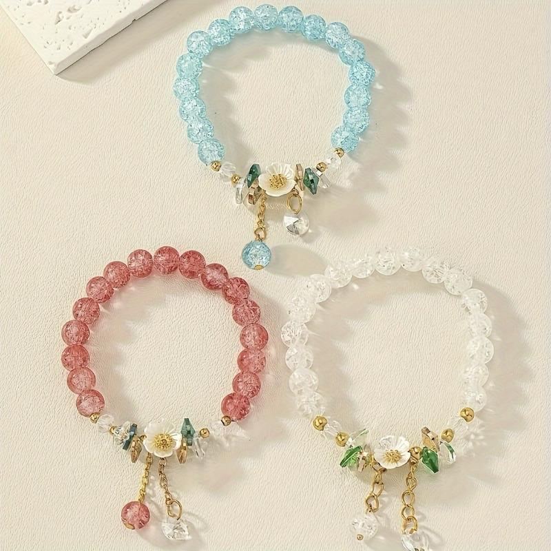 3-х предметный богемный браслет ручной работы с цветочным узором из бисера для женщин, винтажный комплект из смолы, элегантные аксессуары для повседневного отпуска