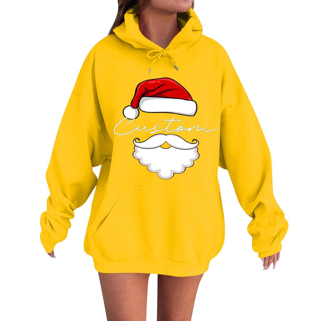 Women's Casual Comfortable Long-Sleeved Christmas Letter-Printed Warm Hooded Crew-Neck Sweatshirt