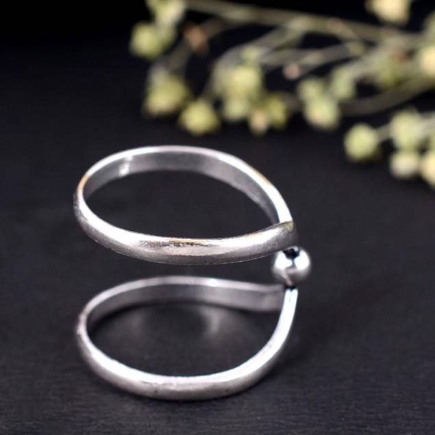 Handmade Oxidized Silver V-Shape Double Band Ring – Adjustable Tribal Thumb Ring, Boho Minimalist Statement Jewelry for Men & Women