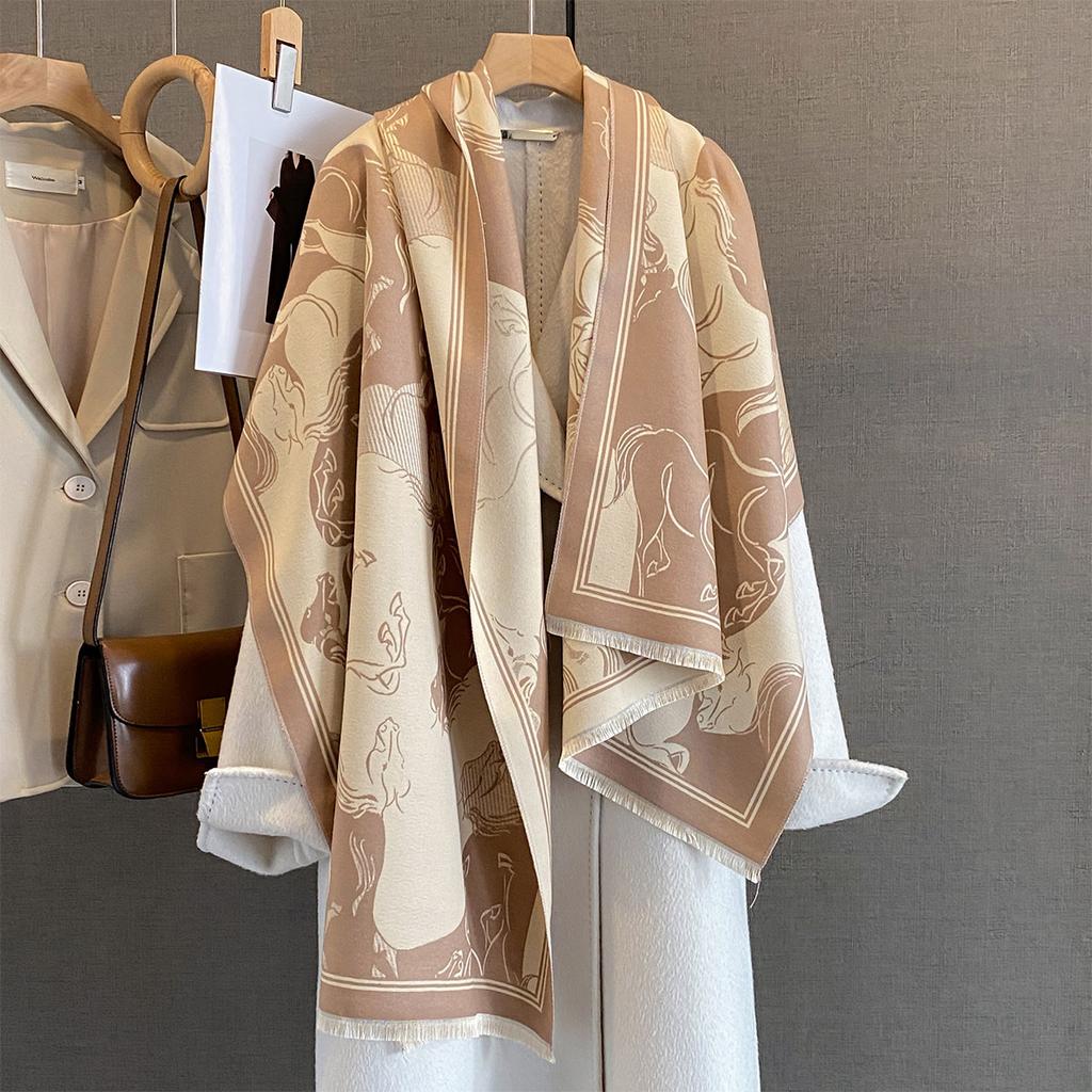 Осень и зима новый принт скачущих лошадей большой квадратный шарф женский имитация кашемира универсальный шарф высококачественная теплая шаль