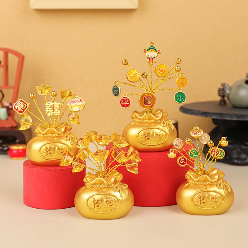Денежное дерево на Китайский Новый год Фэншуй Счастливые ornaments Удача Миниатюрный Бог Богатства Праздник Весны Домашний Настольный Декор для Автомобиля