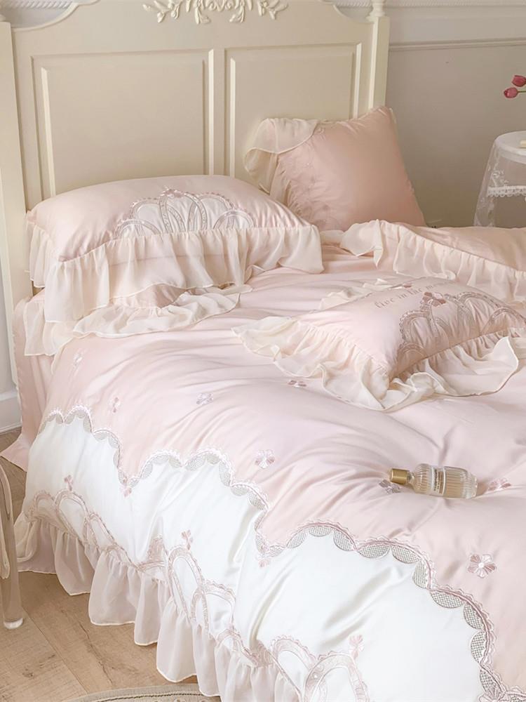 French 140-count Long-staple Cotton Four-piece Set Pure Cotton Embroidered Bed Sheet Quilt Cover Bedding Home Textile Princess Style