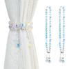 Magnetic Curtain Tiebacks,Crystal Beads Rope Drapery Holdbacks Holder for Small,Thin or Sheer Window Draperies,15 Inch Long,2 Pack (Flower)