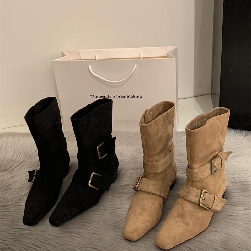 [Fanfuna] 2025 осень новые французские ретро ковбойские сапоги ранняя осень зарубежный стиль жареная улица широкое голенище маленькие короткие сапоги женские