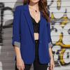 Women Suit Coat Lapel Roll-up Long Sleeve Solid Color Suit Jacket Single Button Loose Fit Spring Autumn Business Outerwear