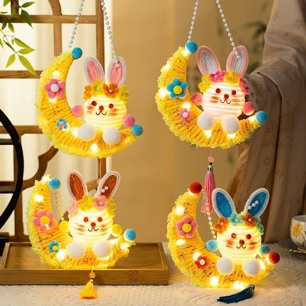 Handmade Twisted Stick Rabbit Lantern DIY Material Kit with Light Mid-Autumn Festival Lanterns Glowing Handle Lantern